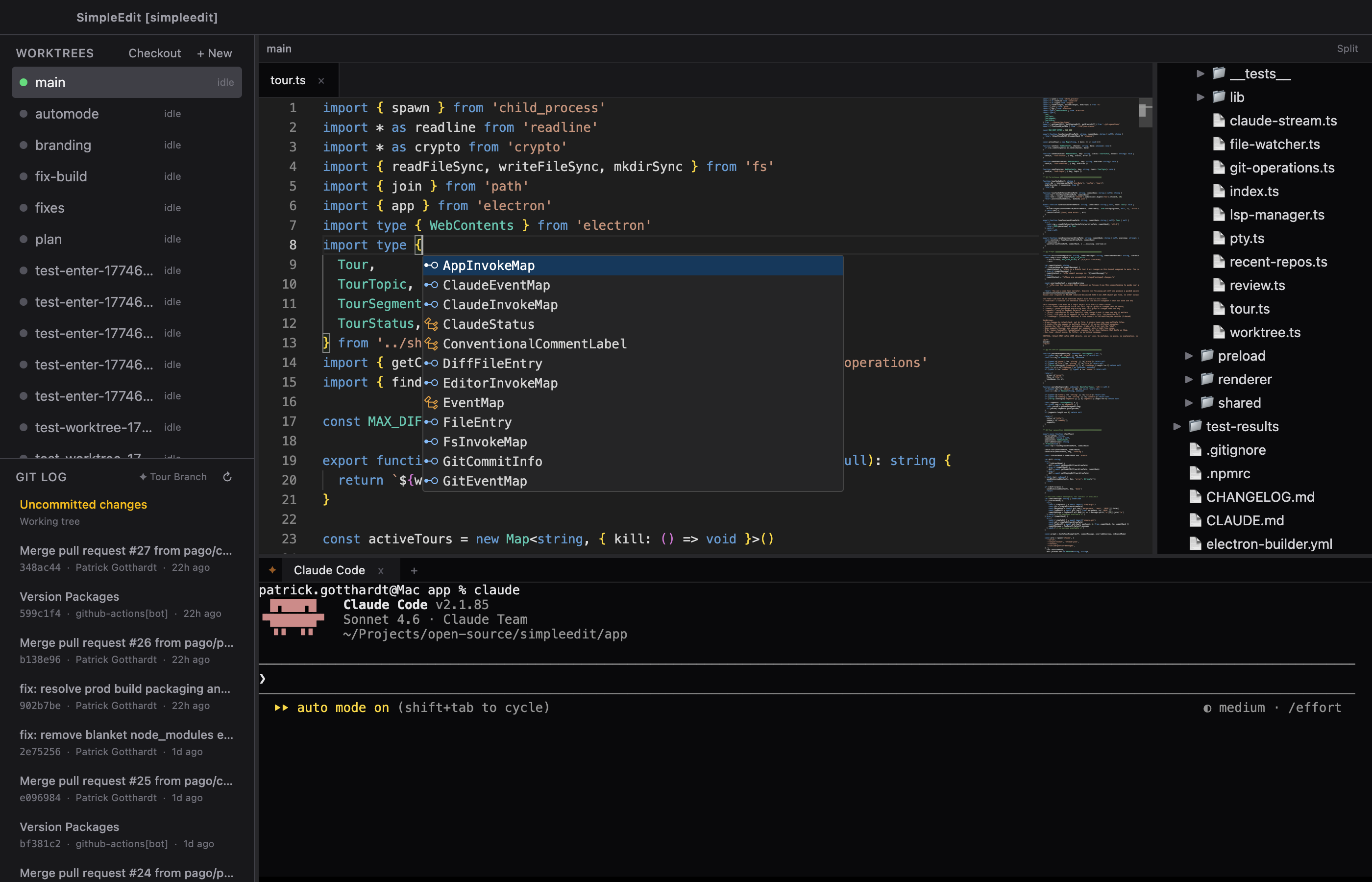 SimpleEdit Monaco editor with TypeScript autocomplete dropdown